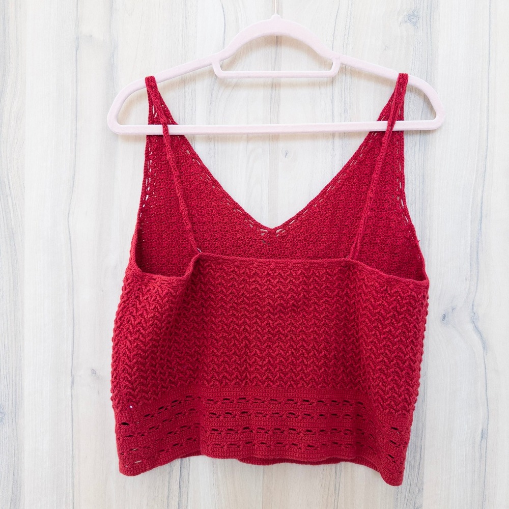 Jones New York Womens Crochet Crop Tank Top Size L Red Hand Knit Boho Festival - Picture 5 of 6